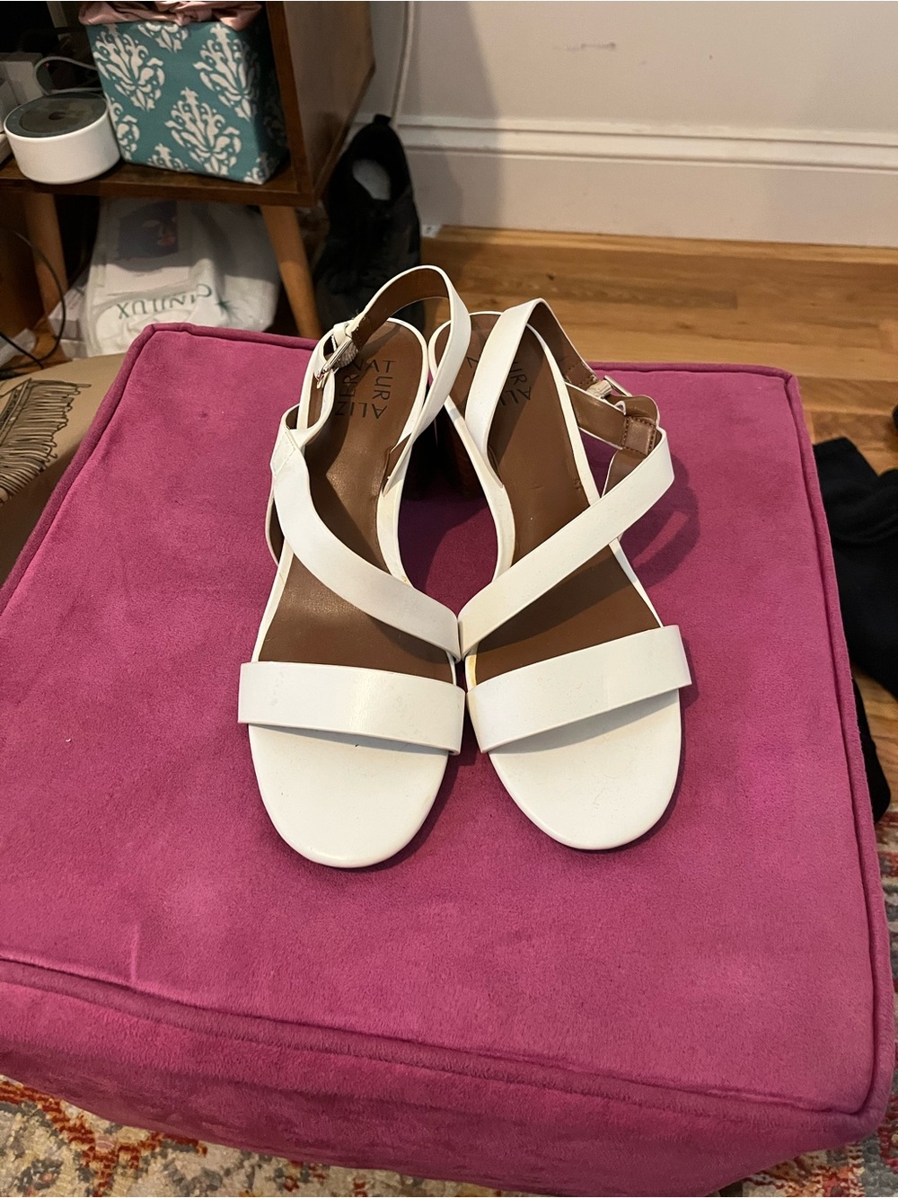 Naturalizer White Strappy Slingback Sandals